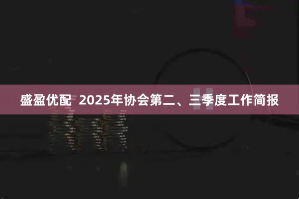 盛盈优配  2025年协会第二、三季度工作简报