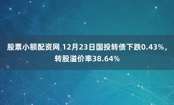 股票小额配资网 12月23日国投转债下跌0.43%，转股溢价率38.64%